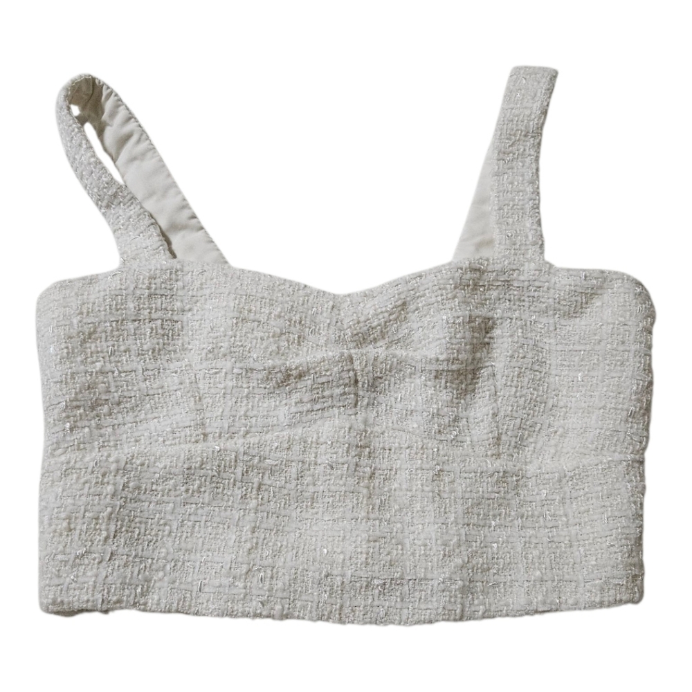 A Loves A White Textured Tweed Crop Top Womens Small